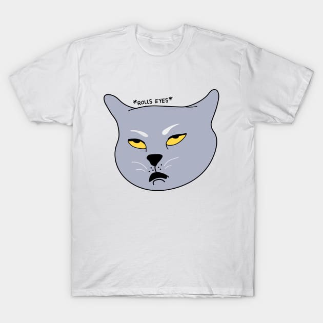Tired rolling eyes cat meme illustration. T-Shirt by Sourdigitals